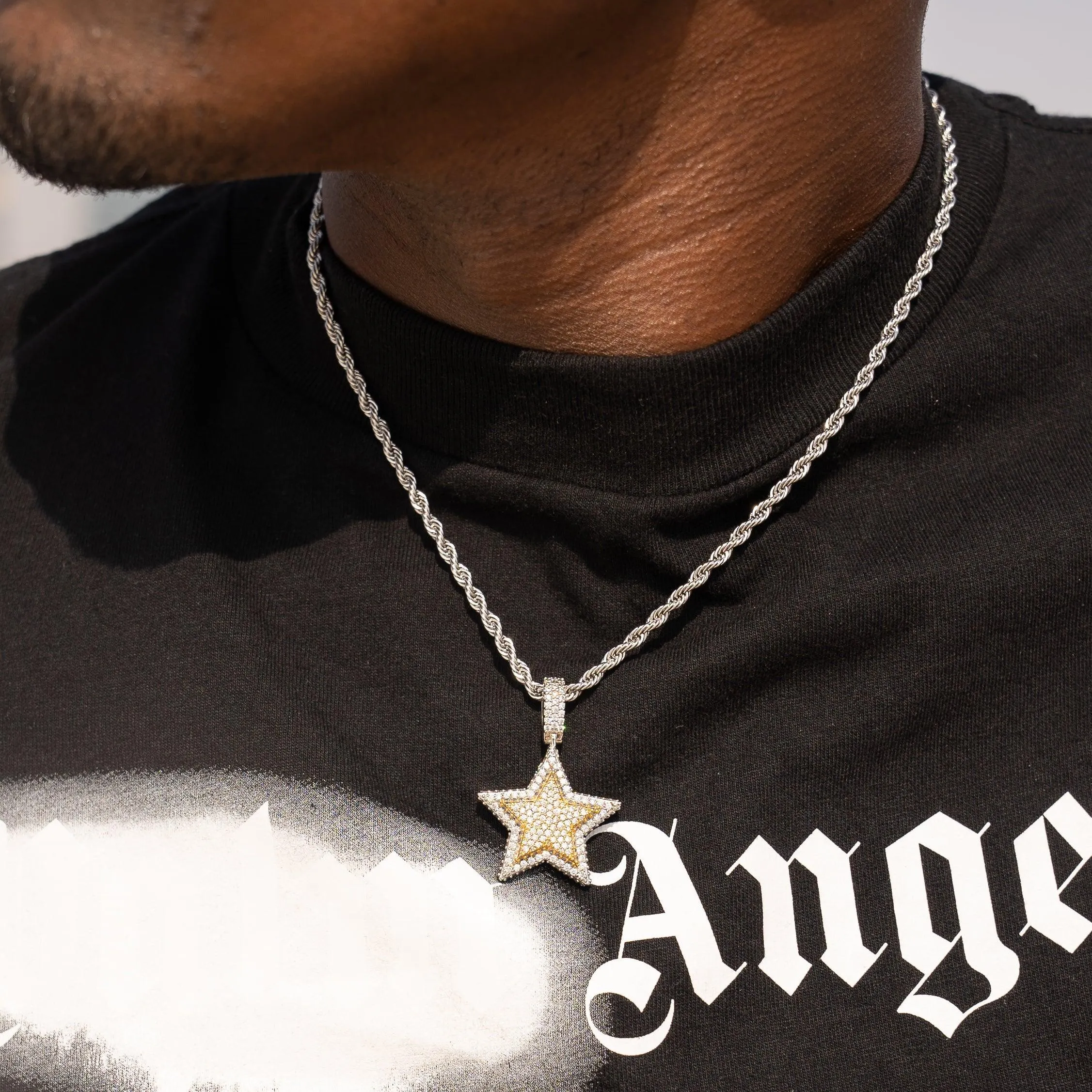Iced Star Pendant - White Gold
