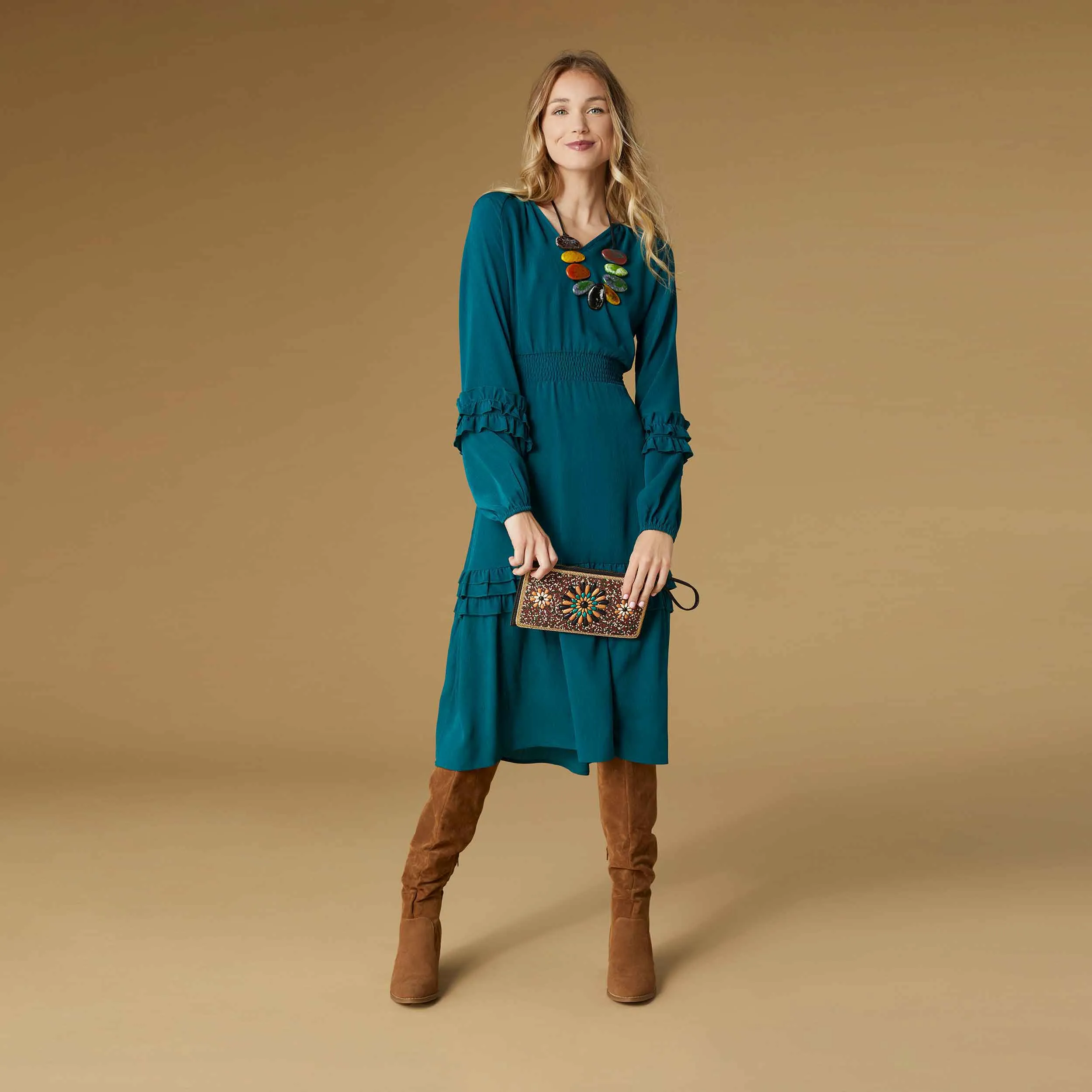 Isabelle V-Neck Tiered Ruffle Dress - Mediterranea