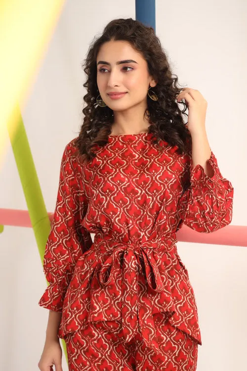 Jharokha on Maroon Silk Co ord Set
