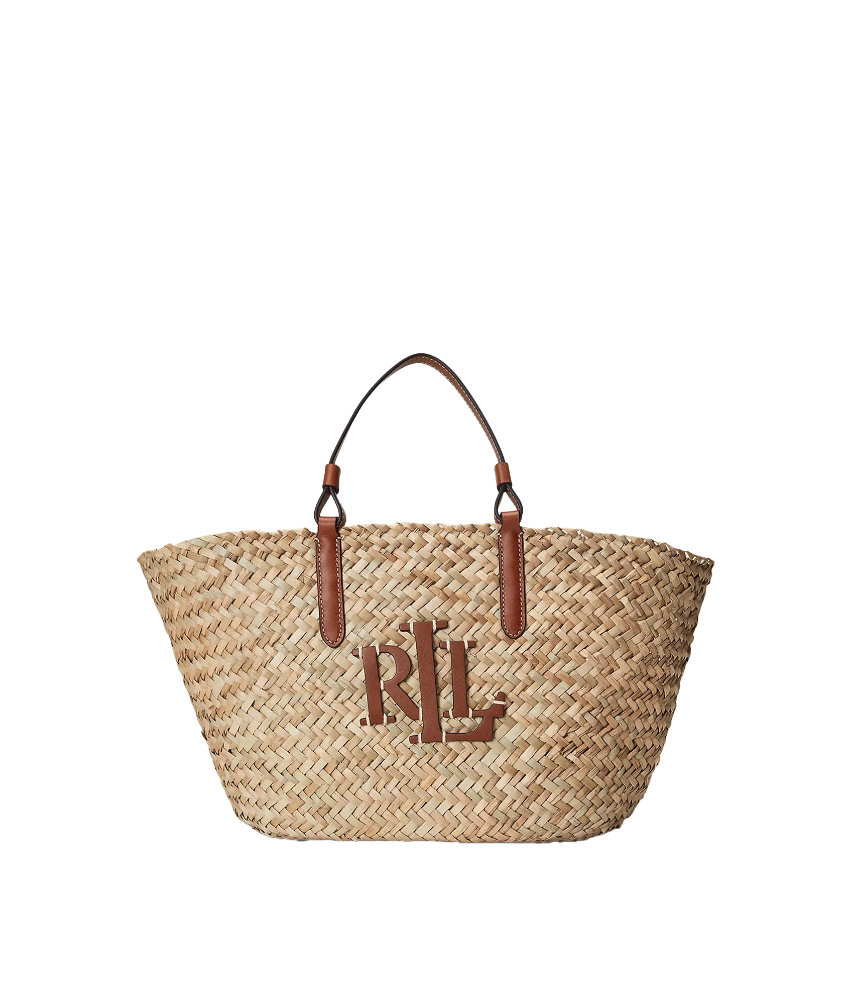 Leather-trim Straw Medium Shelbie Tote - Brown