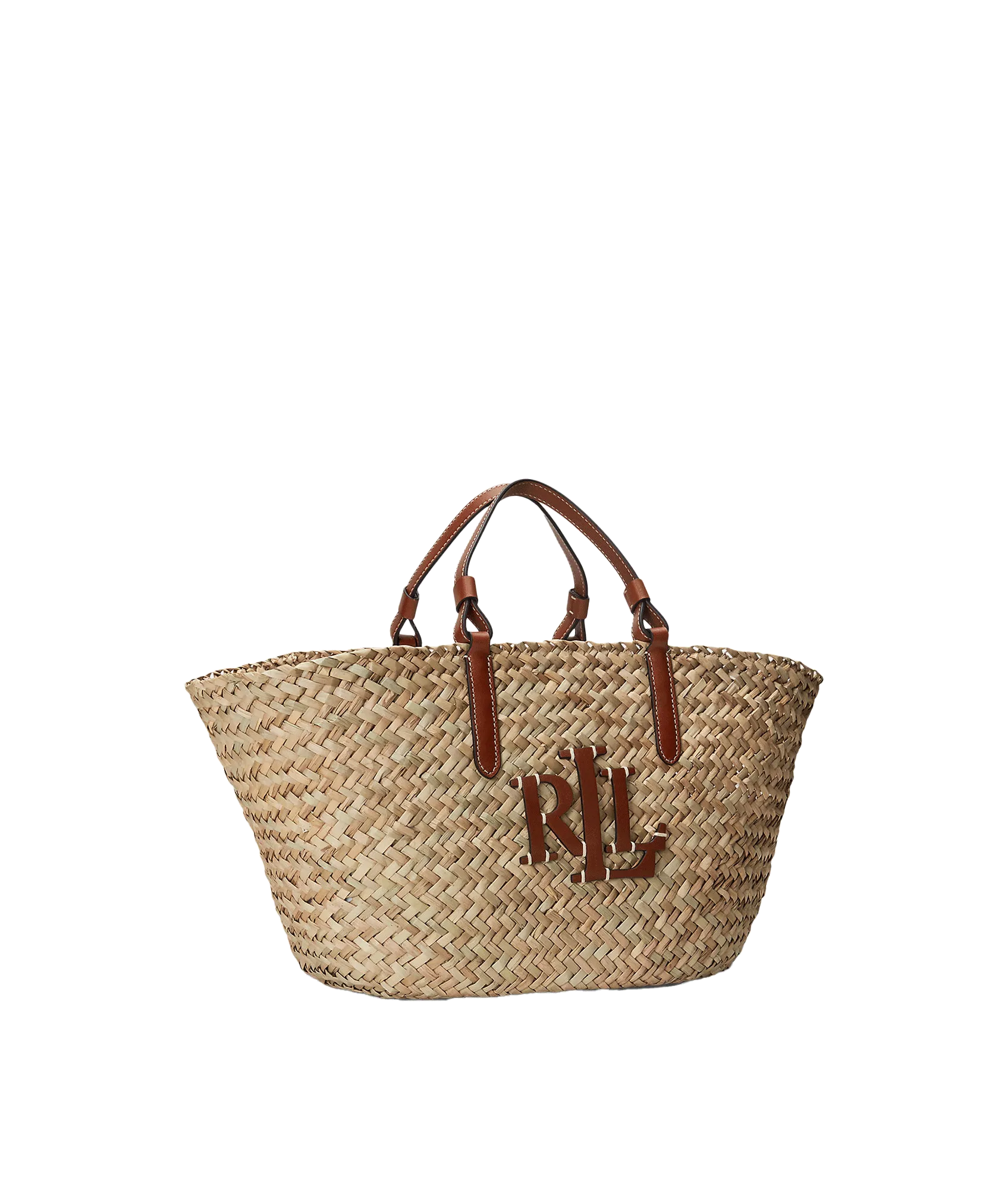 Leather-trim Straw Medium Shelbie Tote - Brown