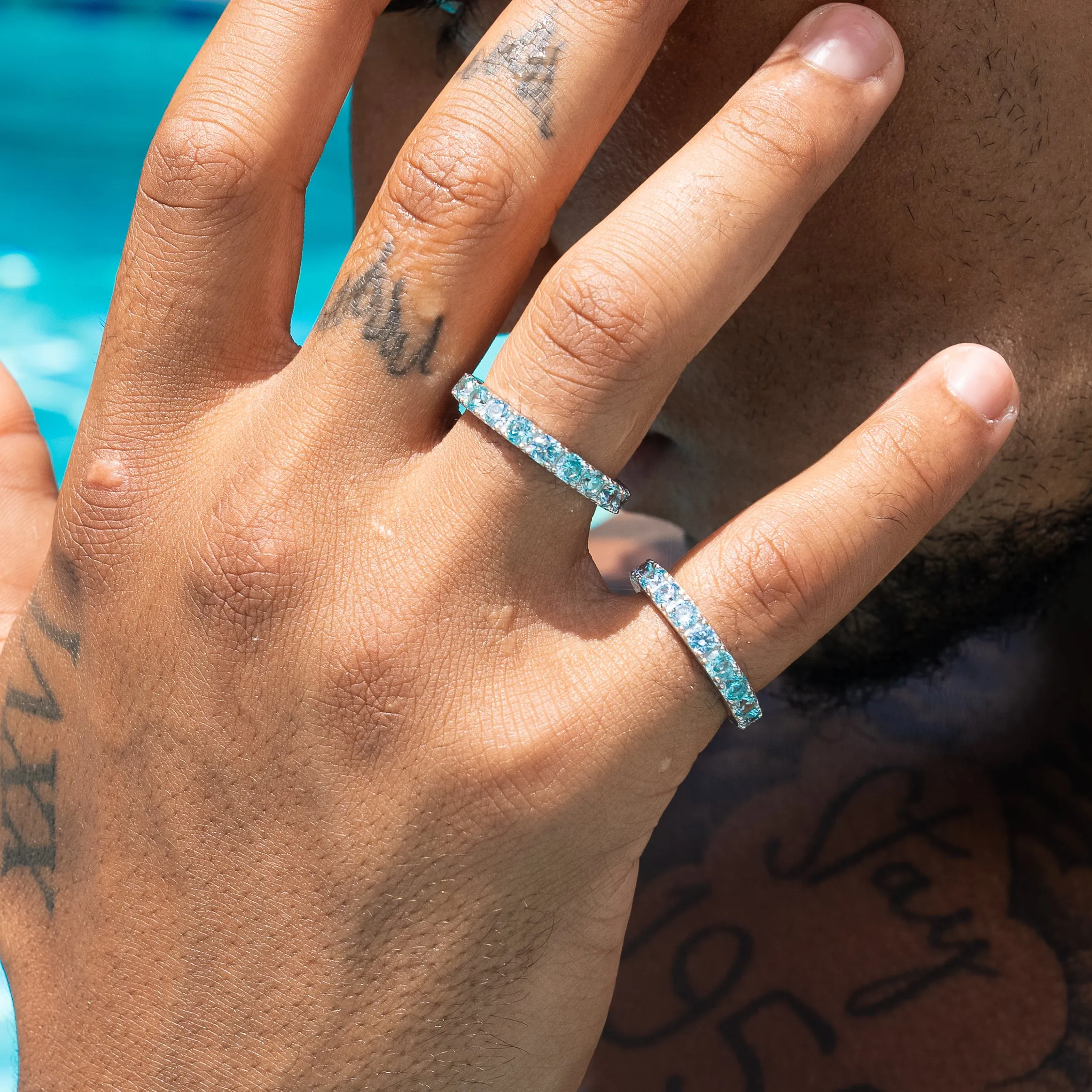 Light Blue Tennis Ring - 925 Silver