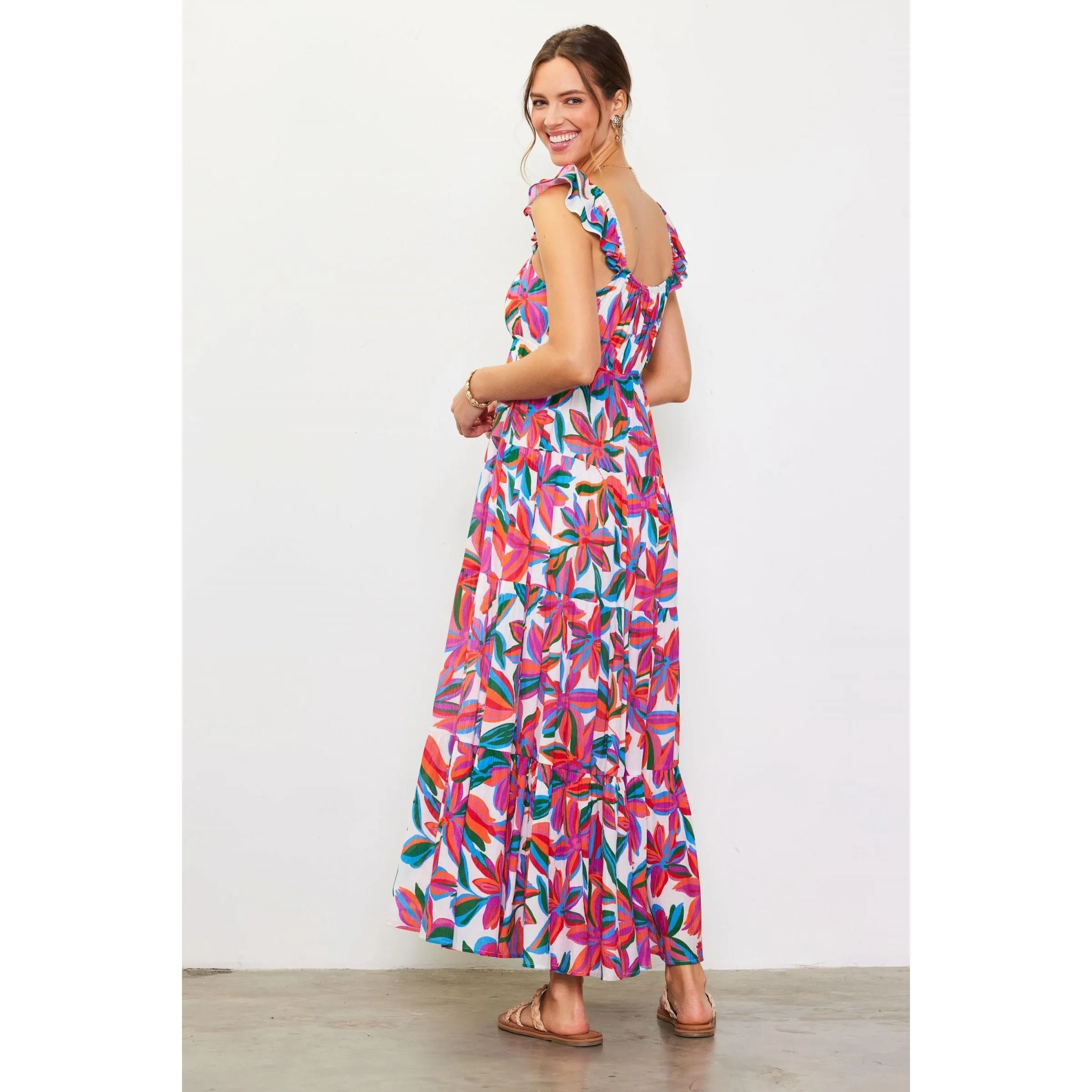 Maddy Floral Print Ruffle Skies are Blue Dress- SALE