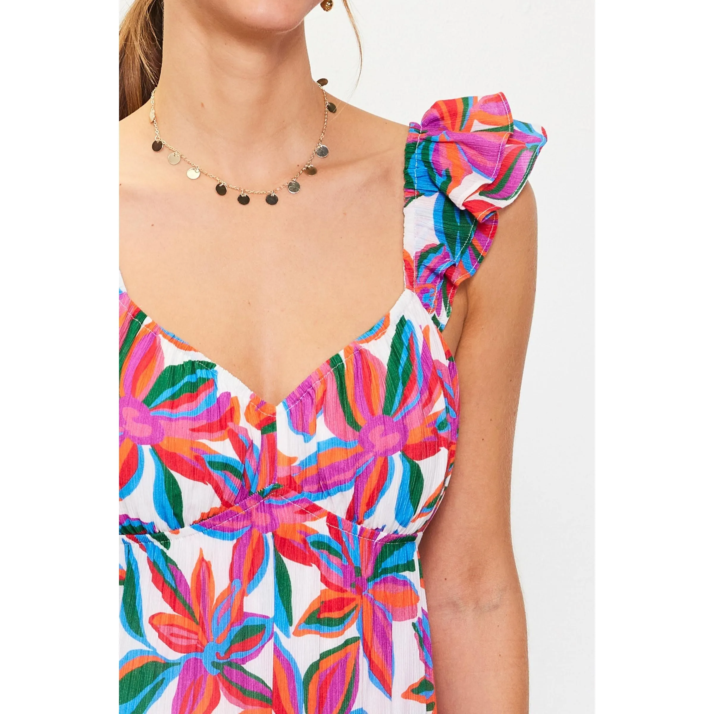 Maddy Floral Print Ruffle Skies are Blue Dress- SALE