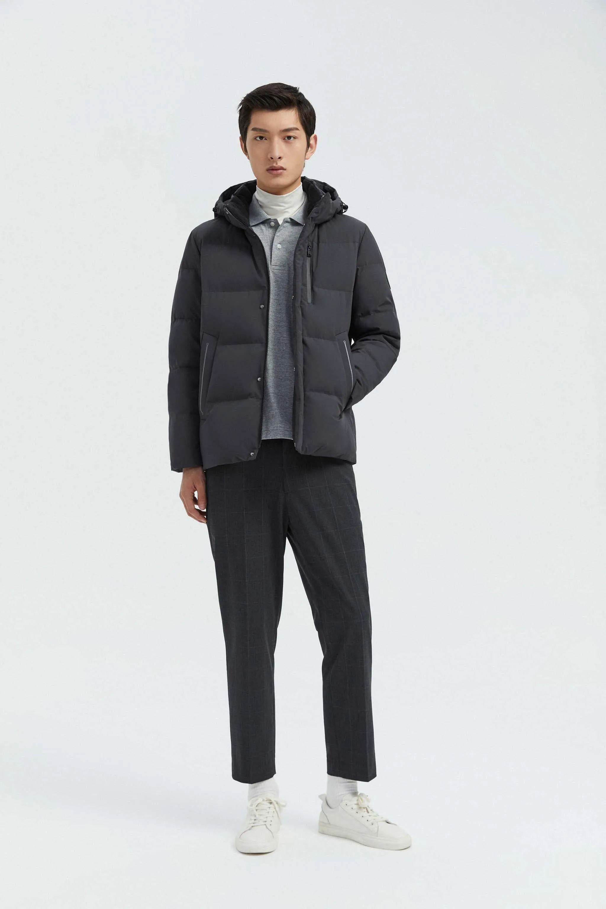 Men's detachable hood cropped jacket