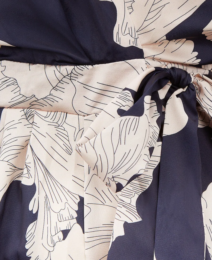 Navy Leaf Kimono Sleeve Jumpsuit