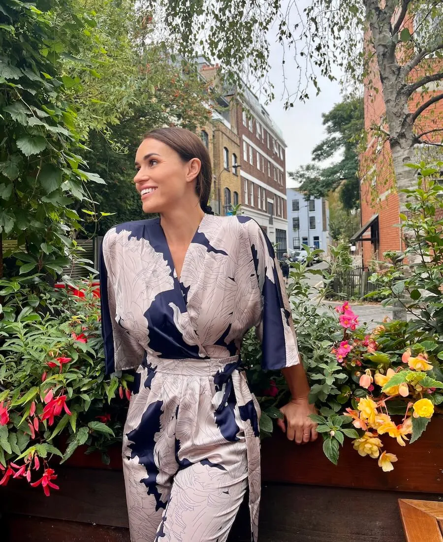Navy Leaf Kimono Sleeve Jumpsuit