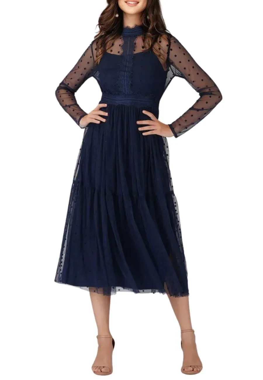 Navy Roman Lola Polka Dot Midi Dress