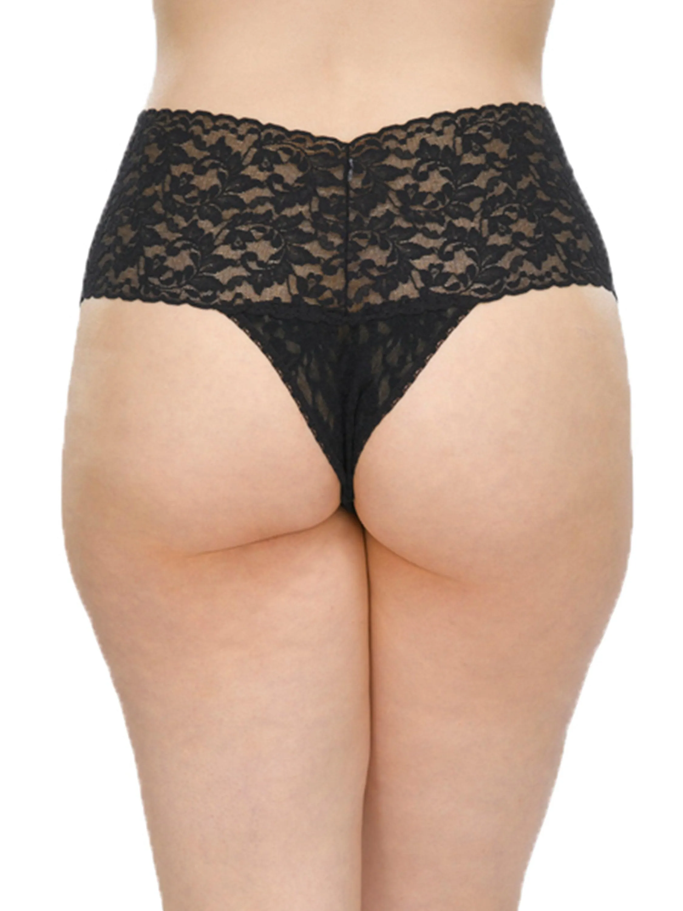 Plus Size Retro Lace Thong Black