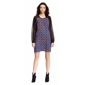 Romeo & Juliet Couture Sheer Sleeve Tunic Shift Dress Medium Blue/Brown