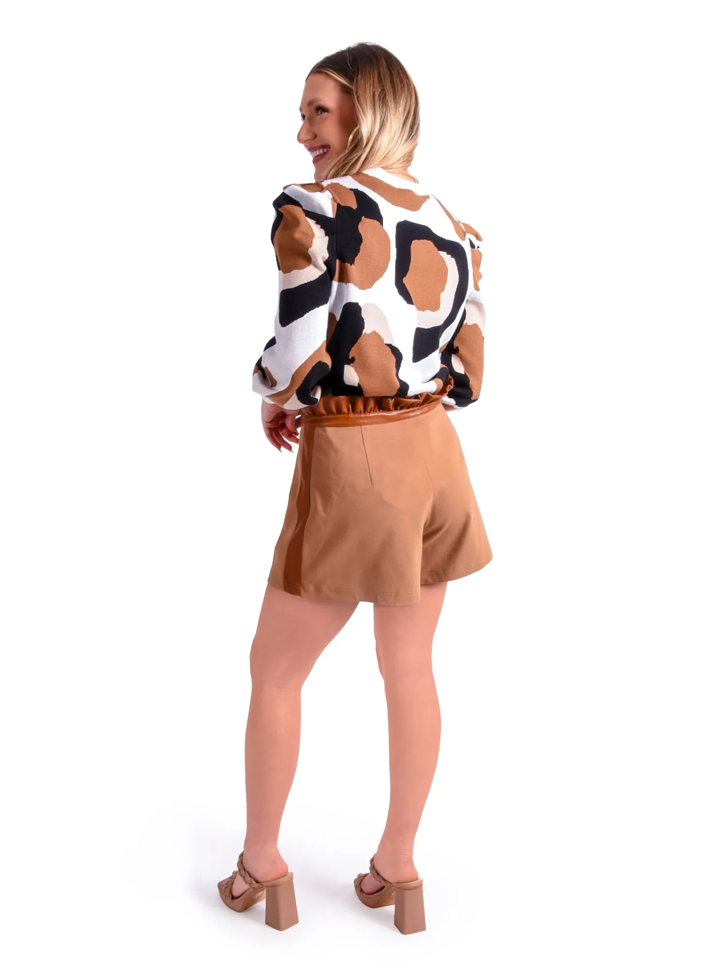 Ruffle Short - Luggage Ponte