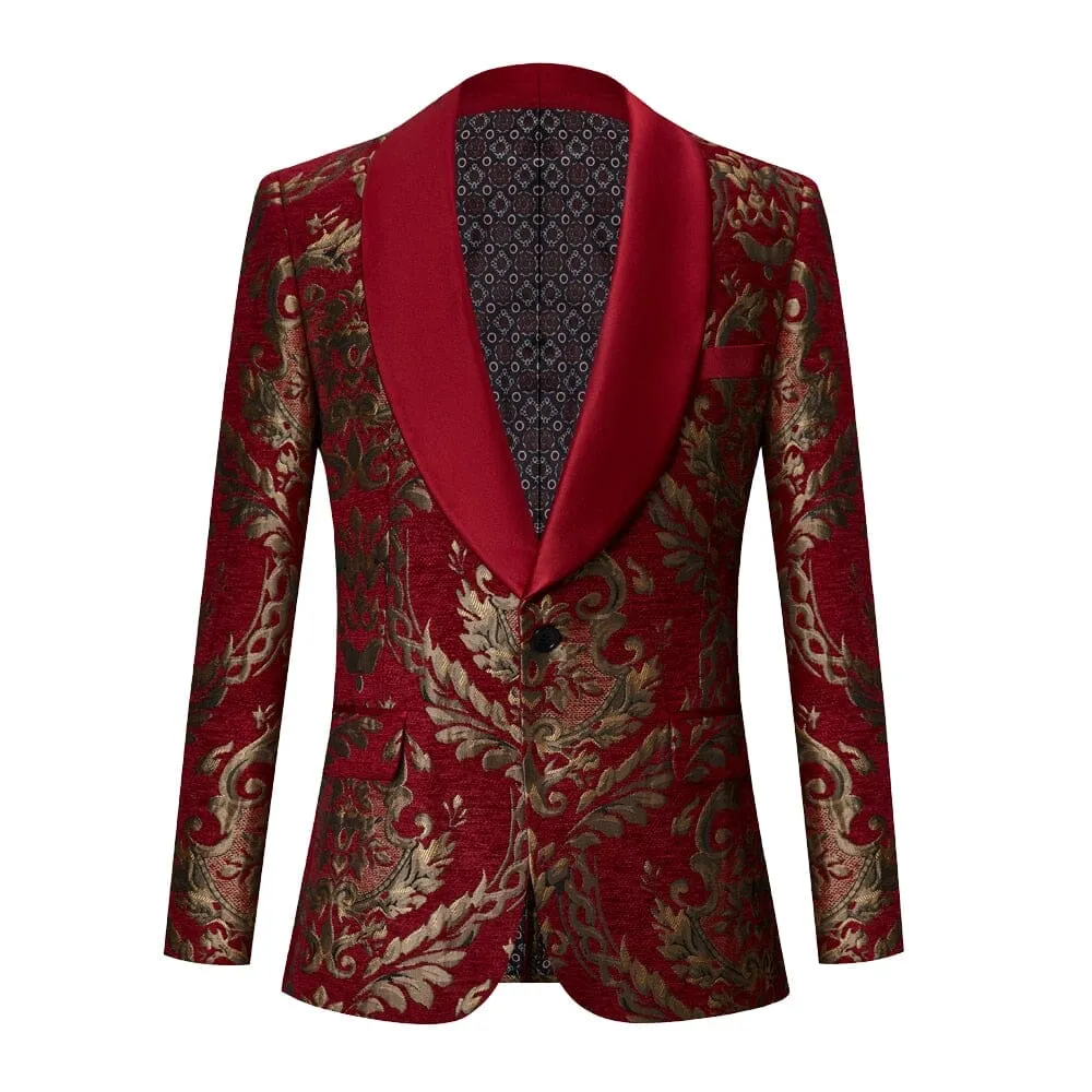 The Claret Jacquard Slim Fit Two-Piece Suit
