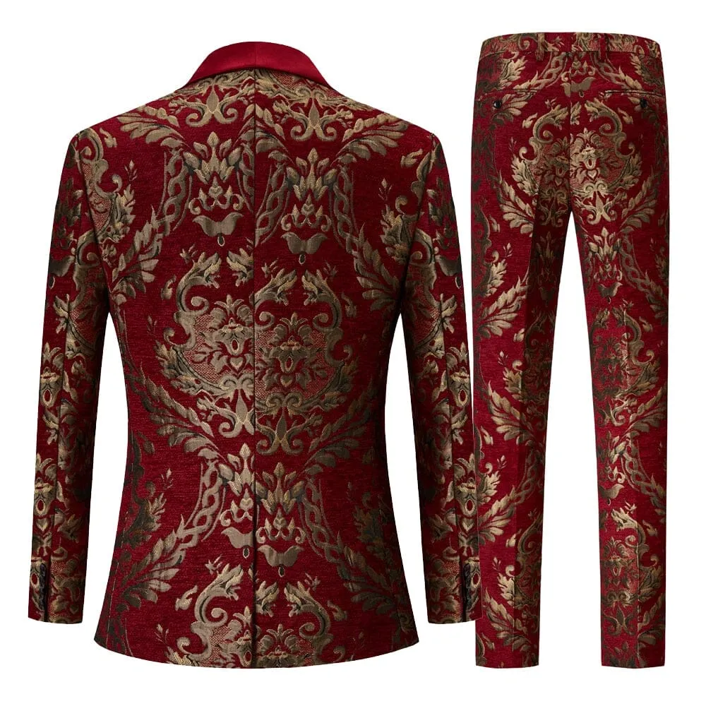 The Claret Jacquard Slim Fit Two-Piece Suit