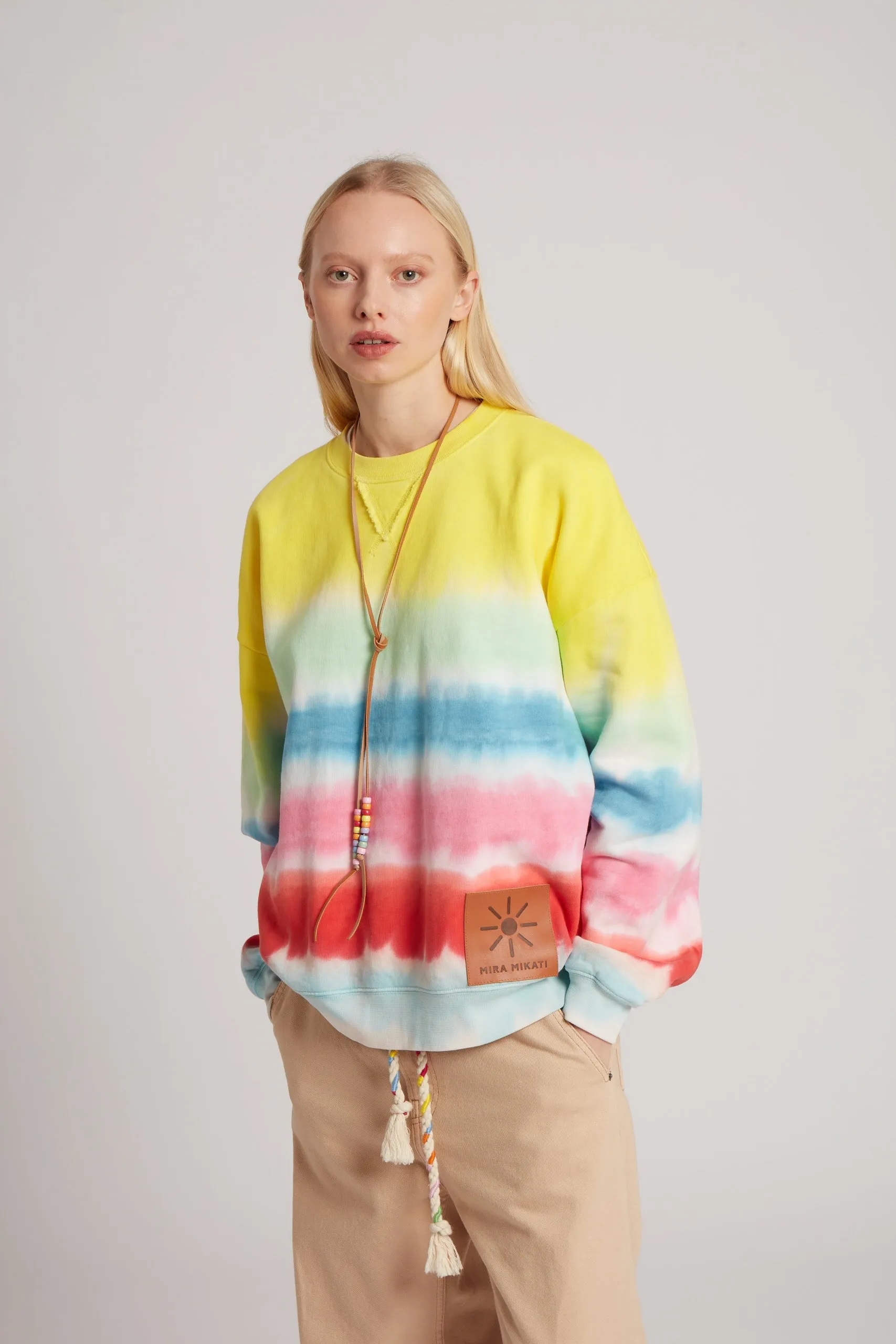 Tie-Dye Leather Patch Sweatshirt
