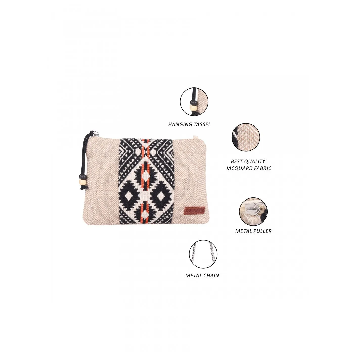 Women Black Leopard Pattern Woven Makeup/Travel Pouch With Tassels