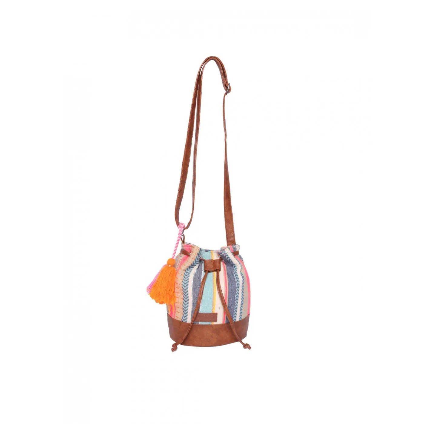 Women Multi Aztec Jacquard Sling Bag With Drawstring Closure