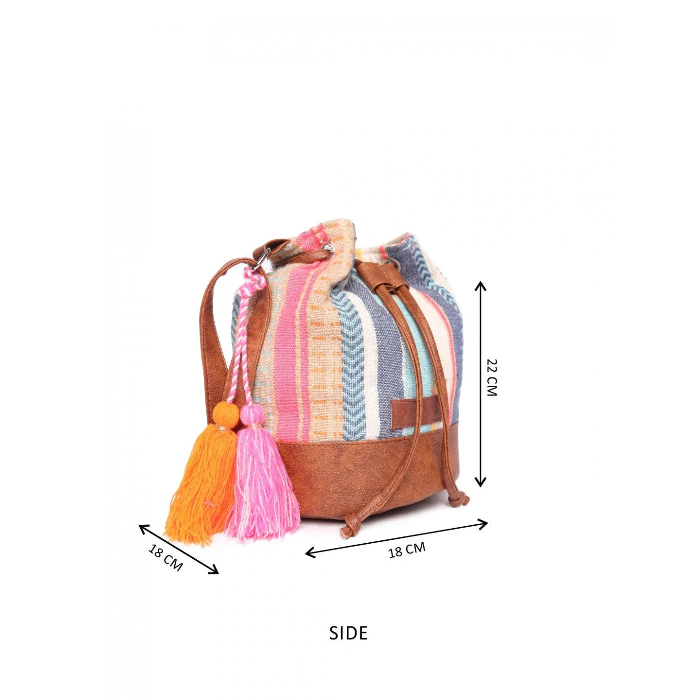 Women Multi Aztec Jacquard Sling Bag With Drawstring Closure