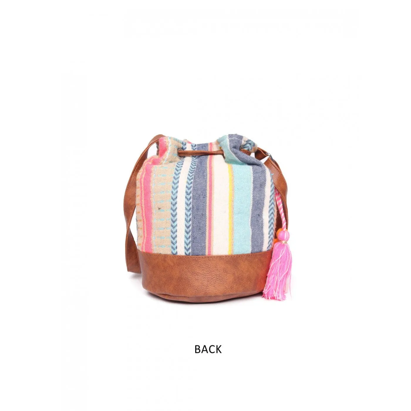 Women Multi Aztec Jacquard Sling Bag With Drawstring Closure