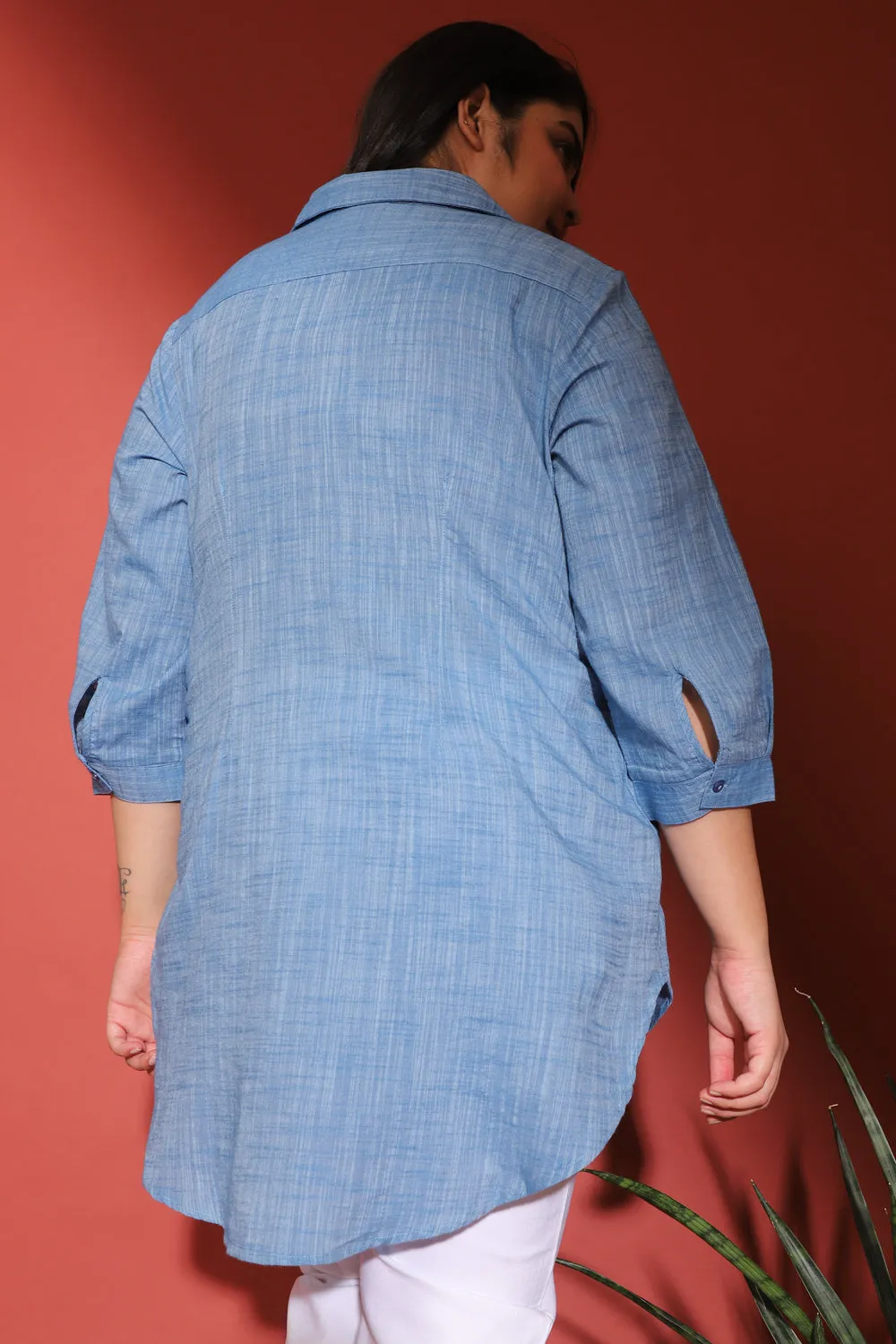 Yale Blue Centre Pleat Collar Top