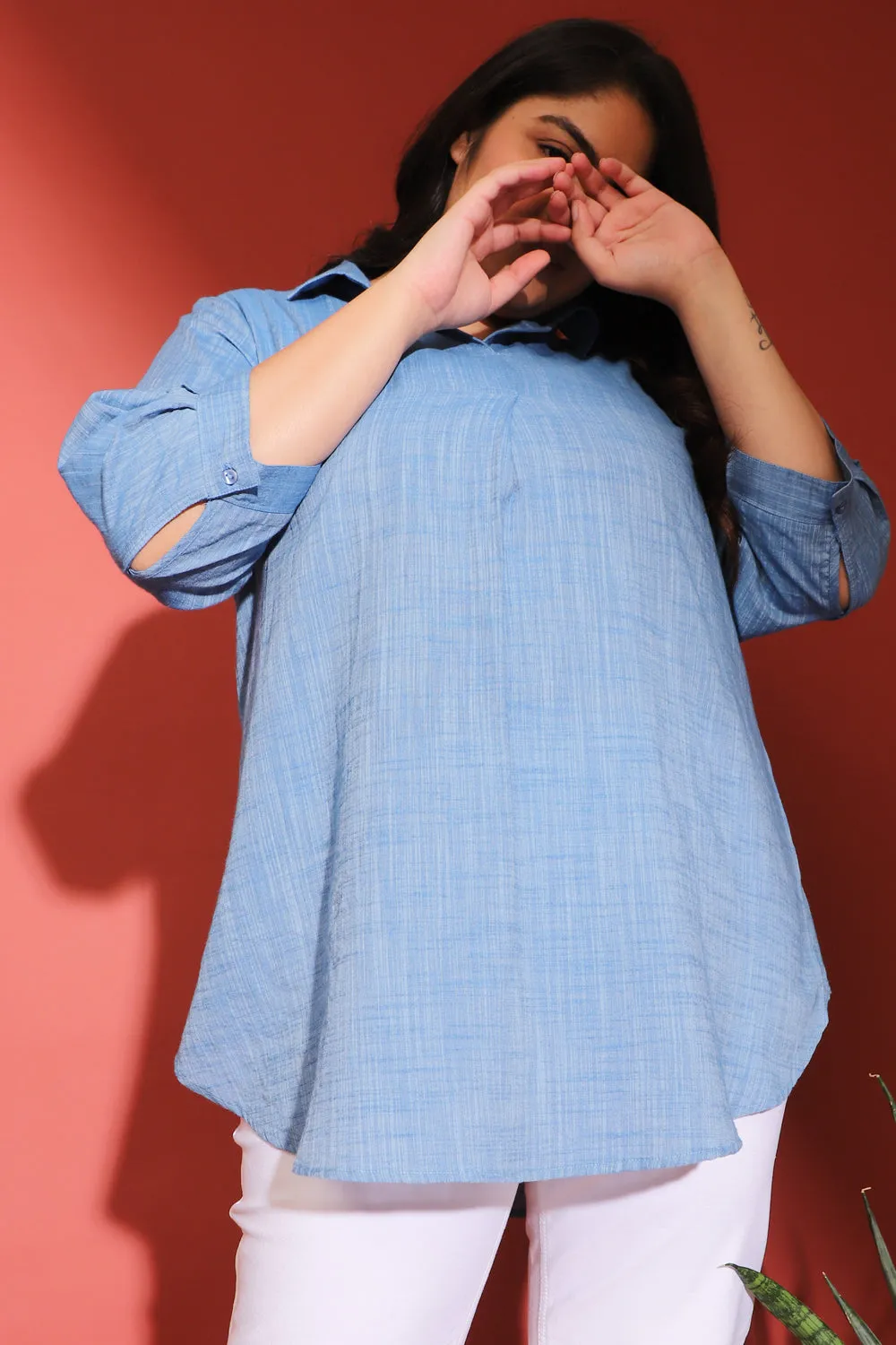 Yale Blue Centre Pleat Collar Top